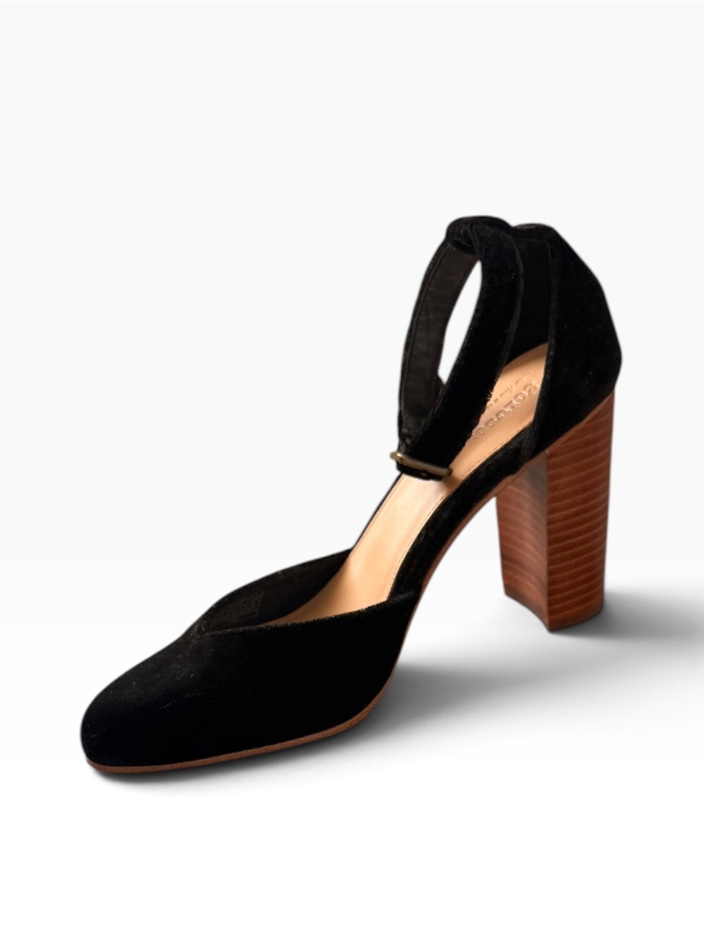 Soludos Black Velvet Ankle-Strap Block Heel